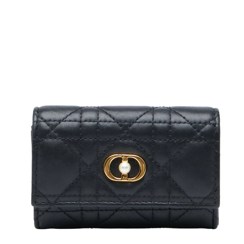 Christian Dior Cannage Jolie Glycine Bi fold Wallet Black Lambskin